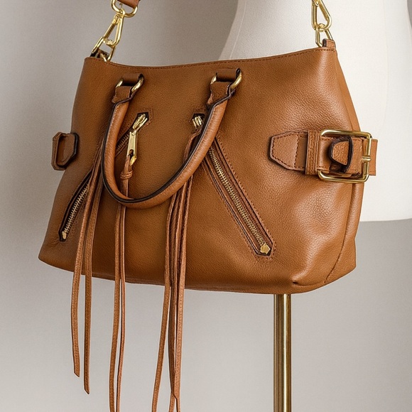Rebecca Minkoff Large Moto Satchel – Tan Pebbled Leather Handbag Revolve - Picture 1 of 7